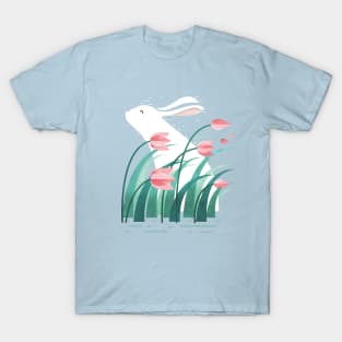 Rabbit, Resting with Pink Tulips T-Shirt